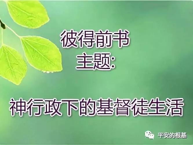 第七十讲:彼前神行政下的基督徒生活(图1) 第七十讲:彼前神行政下的基督徒生活(图1)